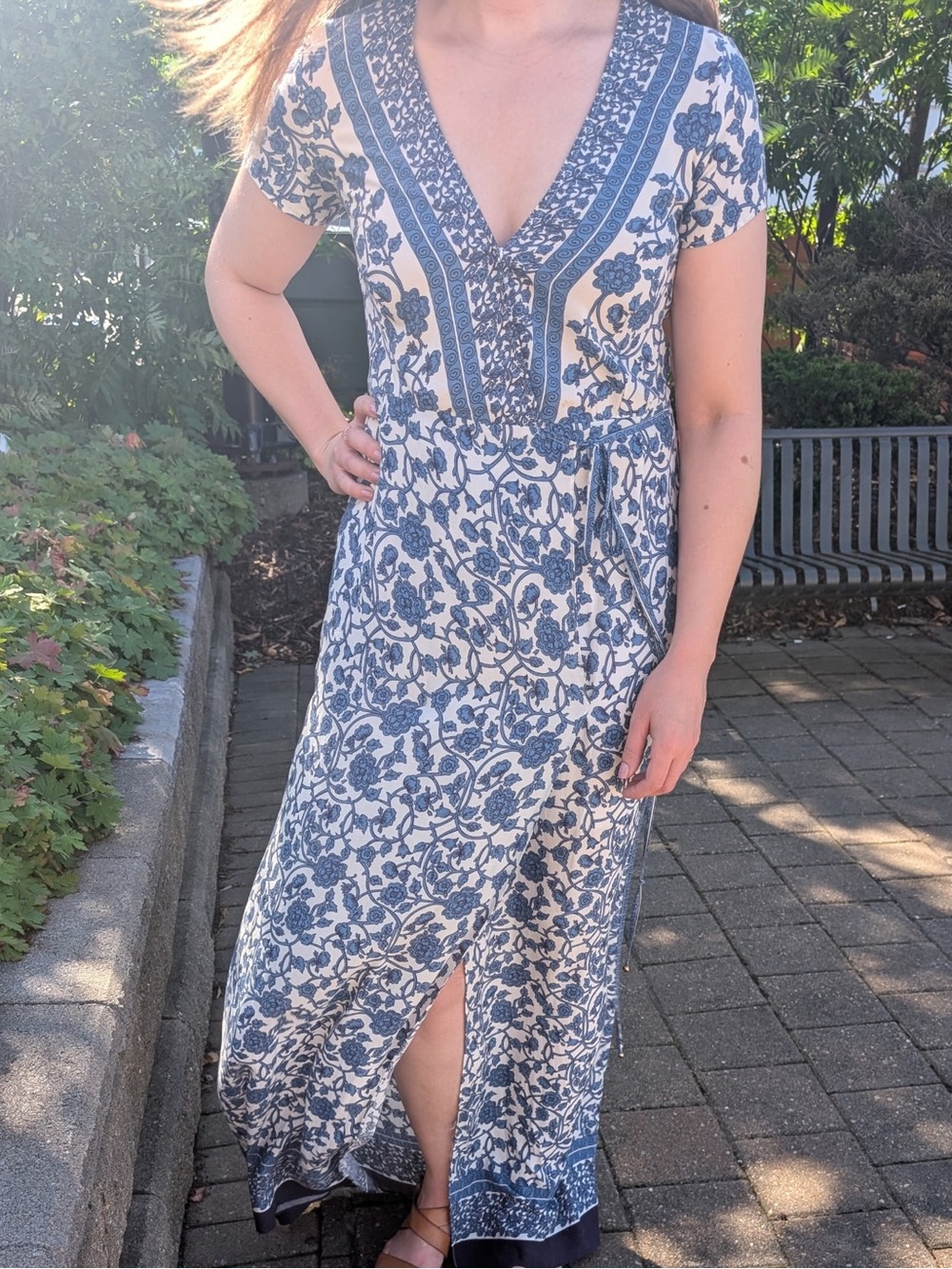 Blue Floral Wrap Maxi Dress - Unbranded